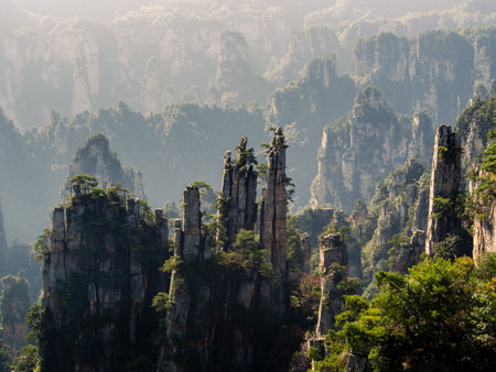 Imperial Pen Peak of Zhangjiajie. Located in Wulingyuan Scenic and Historic Interest Area (Wu Ling Yuan Feng Jing Ming Sheng Qu), Hunan, China. This National park was the inspiration for the movie Avatar.の写真素材