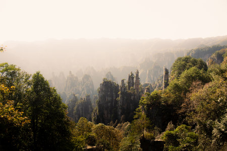 Imperial Pen Peak of Zhangjiajie. Located in Wulingyuan Scenic and Historic Interest Area (Wu Ling Yuan Feng Jing Ming Sheng Qu), Hunan, China. This National park was the inspiration for the movie Avatar.の写真素材