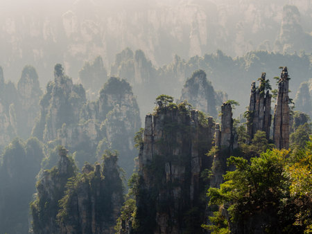 Imperial Pen Peak of Zhangjiajie. Located in Wulingyuan Scenic and Historic Interest Area (Wu Ling Yuan Feng Jing Ming Sheng Qu), Hunan, China. This National park was the inspiration for the movie Avatar.の写真素材