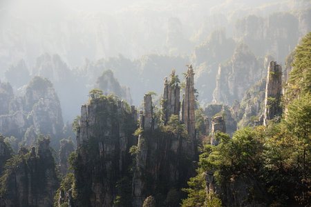 Imperial Pen Peak of Zhangjiajie. Located in Wulingyuan Scenic and Historic Interest Area (Wu Ling Yuan Feng Jing Ming Sheng Qu), Hunan, China. This National park was the inspiration for the movie Avatar.の写真素材