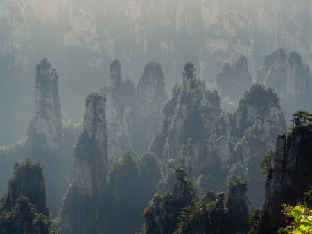 Imperial Pen Peak of Zhangjiajie. Located in Wulingyuan Scenic and Historic Interest Area (Wu Ling Yuan Feng Jing Ming Sheng Qu), Hunan, China. This National park was the inspiration for the movie Avatar.の写真素材