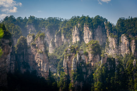 view of Avatar Mountains, Zhangjiajie National Forest Park, China. This National park was the inspiration for the movie Avatar.の写真素材