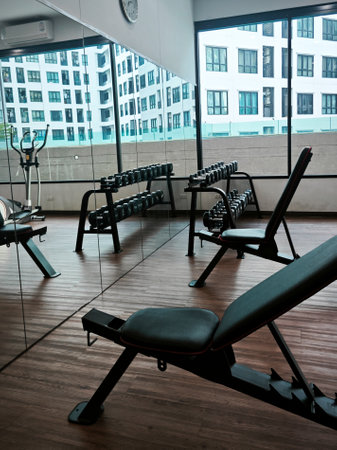 Fitness room.Fitness machines in a fitness club.の写真素材