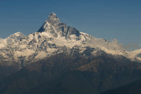 View of the summit of Machhapuchhre, Annapurna, Himalaya, Nepal.の写真素材