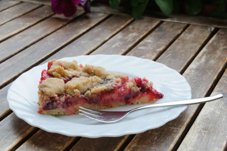 Freshly baked plum cake with streusel.