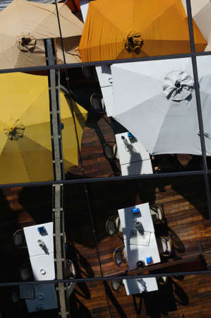 Abstract background of sunshade which are reflected in a glass facade.の写真素材