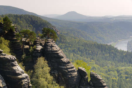 View from the Schrammsteine in the Saxony Switzerland.の写真素材