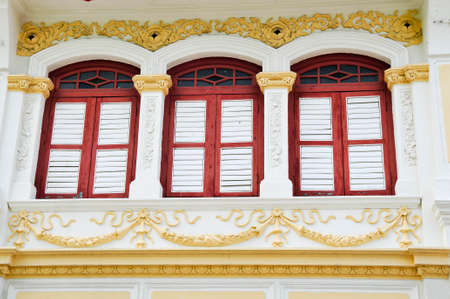 Facade from old chinese warehouse in the historic George Town, Penang, Malaysia.の写真素材
