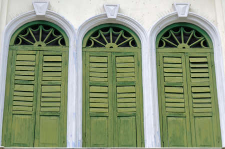Facade from old chinese warehouse in the historic George Town, Penang, Malaysia.