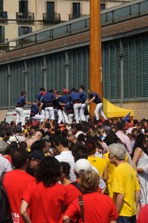 Catalan human towers Castells National Day in Barcelona 09/11/2014. The Castells symbolize the solidarity and stability of the Catalan nation.のeditorial素材