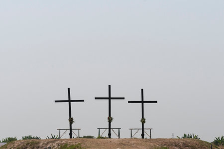 San Fernando , Luzon, Philippines, March 25, 2016: Field on which Easter crucifixions take placeのeditorial素材