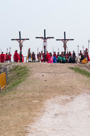 San Fernando , Luzon, Philippines, March 25, 2016: Easter crucifixion in the city of San Fernando....