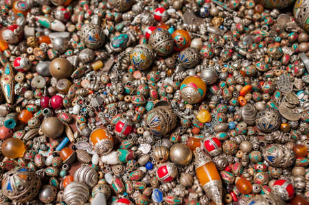 Background of different oriental fashion jewelry beads in a souk.の写真素材