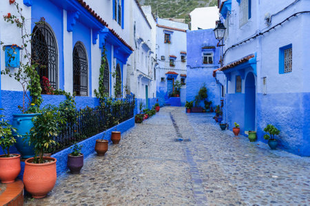 Street in the blue city Chefchaouen, Morocco, Africa.のeditorial素材