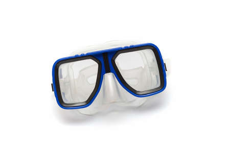 Blue diving mask on white backgroundの写真素材