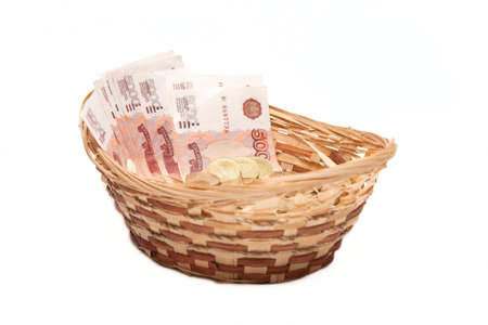 money in basket. ten roubles and five Thousandの写真素材