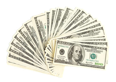 fan of dollars isolated on white