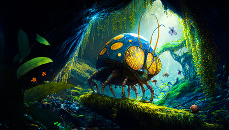 Bug that is standing in the middle of the forest. Generative AI.の素材
