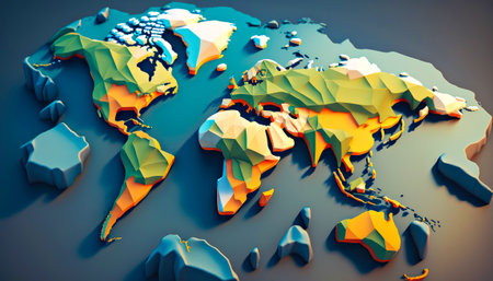 Map of the world made out of low polygonics. Generative AIの素材