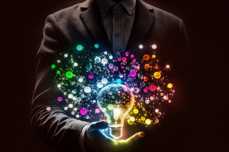 Man holding light bulb in his hands. Generative AIの素材