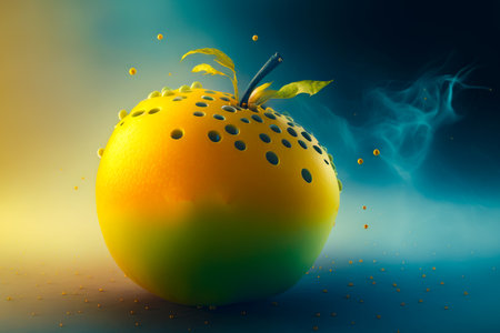 Close up of an orange with smoke coming out of it. Generative AIの素材