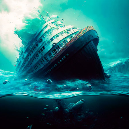 Large ship in the middle of the body of water. Generative AIの素材