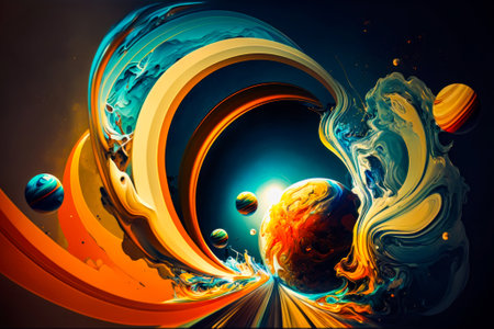 Computer generated image of the planets in space. Generative AIの素材