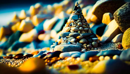 Small christmas tree made out of rocks. Generative AI.の素材