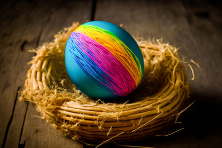 Colorful painted easter egg in nest. Generative AIの素材
