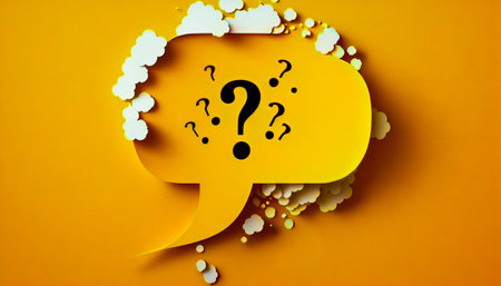 Yellow thought bubble with question marks on it. Generative AI.の素材