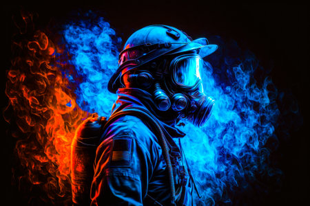 Man wearing gas mask and gas mask. Generative AI.の素材