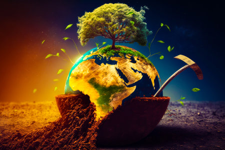 Tree growing on top of the earth. Generative AI.の素材