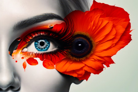 Woman's face with flower in her eye. Generative AI.の素材