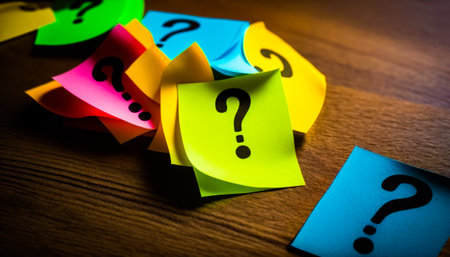 Bunch of colorful paper with question marks on them. Generative AI.の素材