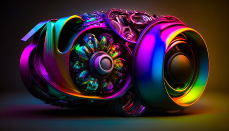 Colorful object with black background. Generative AI.の素材