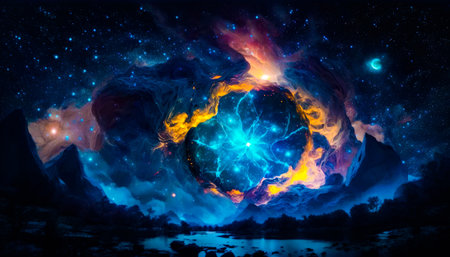 An image of a planetary object in the sky. Generative AI.の素材