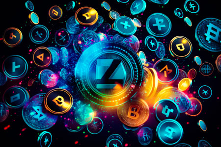 Digital image of the letter z surrounded by coins. Generative AI.の素材