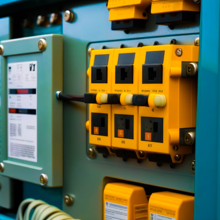 Couple of yellow and black electrical equipment. Generative AI.の素材