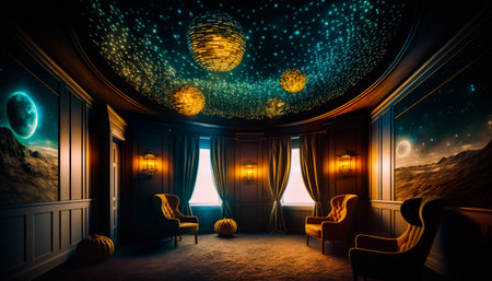 Room with ceiling that has stars on it. Generative AI.の素材