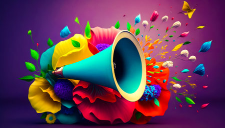 Colorful object with bullhorn on top of it. Generative AI.の素材