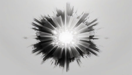 Black and white image of burst of light. Generative AI.の素材