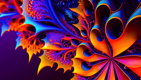 Abstract fractal art with bright colors on dark background. Generative AI.の素材