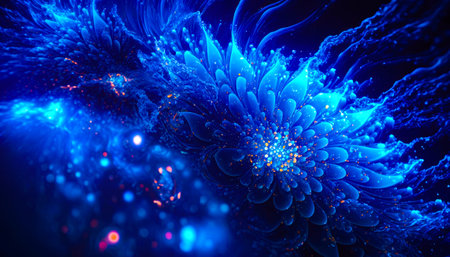 Blue flower on dark background. Generative AI.の素材