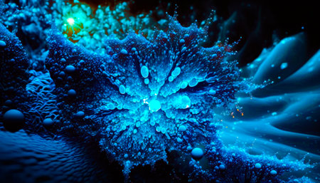 An image of blue flower in the dark. Generative AI.の素材