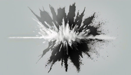 Black and white explosion is shown on gray background. Generative AI.の素材