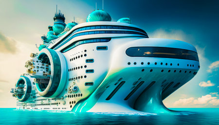 Large cruise ship in the middle of the ocean. Generative AI.の素材