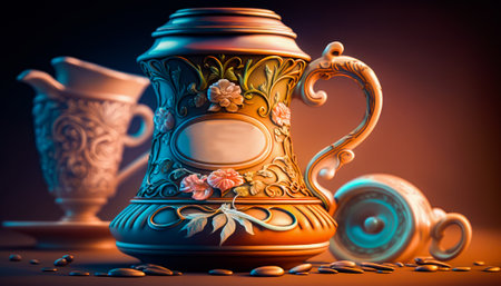 An image of beer mug and some coffee beans. Generative AI.の素材