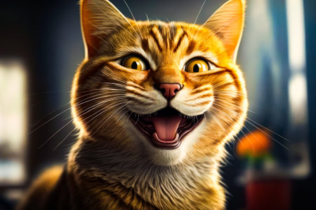 Close up of cat with its mouth open. Generative AI.の素材