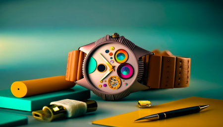 An image of watch sitting on top of a table. Generative AI.の素材