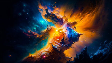 An image of colorful nebula in space. Generative AI.の素材